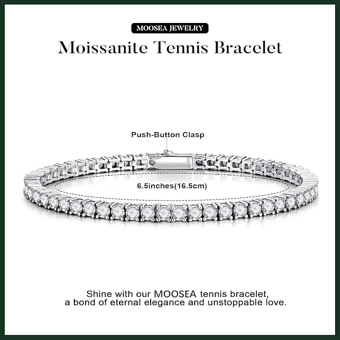 MOOSEA Christmas Gifts for Women, 4.9-5.3CT D Color VVS1 Clarity Lab Created Moissanite Tennis Bracelets 925 Sterling Silver Tennis Bracelet Anniversary Birthday Gifts Jewelry