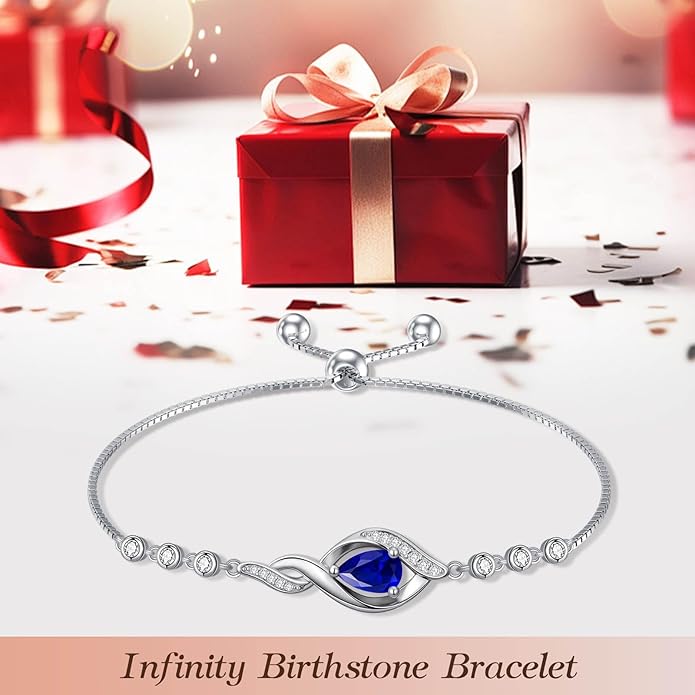 Christmas Gifts Birthstone Bracelet for Women 925 Sterling Silver Infinity Love Jewelry Birthday Gifts for Women Mom Wife Girlfriend