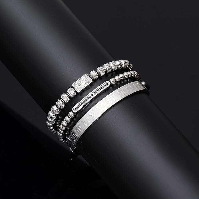 WFYOU 3PCS Stainless Steel Bracelets for Men Gold Roman Numeral Bangle Bracelet Twisted Cable Bracelet Adjustable Cuff Bracelet Mens Luxury Jewelry Bracelets Gifts