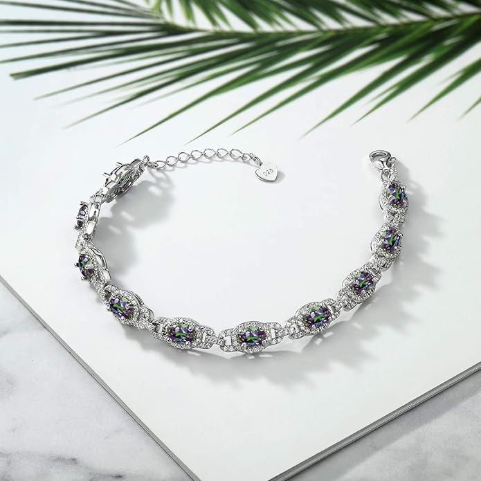 Gem Stone King 7-14 Cttw Oval Gemstone Birthstone Tennis Bracelet For Women | 925 Sterling Silver | Oval 6X4MM | 7 Inch With 1 Inch Extender | Fine Jewelry Gifts for Her Mom Women Wife