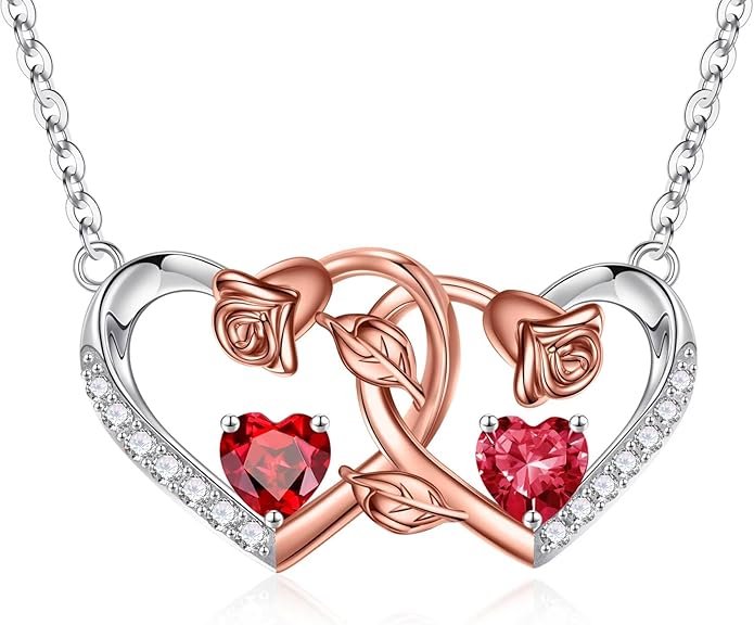 Iefil Chrismas Gifts for Wife - 925 Sterling Silver Rose Birthstone Necklace, Stocking Stuffers for Women Wife Girlfriend Mom