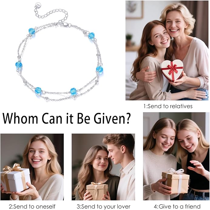 CRMAD Pearl/Moonstone/Larimar/Turquoise/Opal/Black Onyx Bracelet Anklet for Women Sterling Silver Beach Jewelry Gift for Women