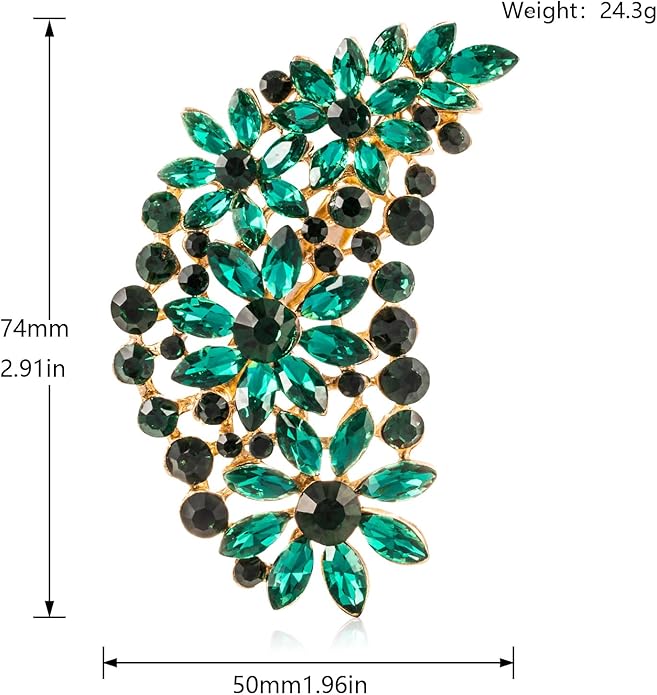 LAXPICOL Vintage Austrian Crystal Flower Leaf Bouquet Clusters Large Big Brooch Pin for Women Gold Tone