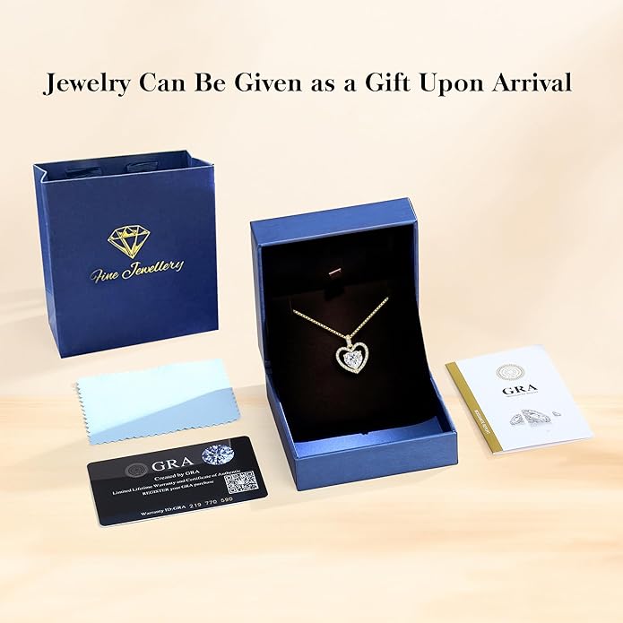 2CT Moissanite Heart Necklace for Women Wife in Gift Box,S925 Sterling Silver Jewelry for Women,Anniversary Birthday Present for Wife Her Girlfriend,18K Gold/White Gold Filled