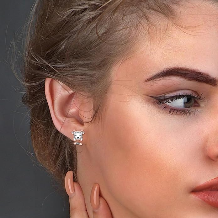 Animal Jacket Earrings for Womens 925 Sterling Silver Axolotl Pug Cat Goat Earrings Cute 3D Earrings Jacket Hypoallergenic