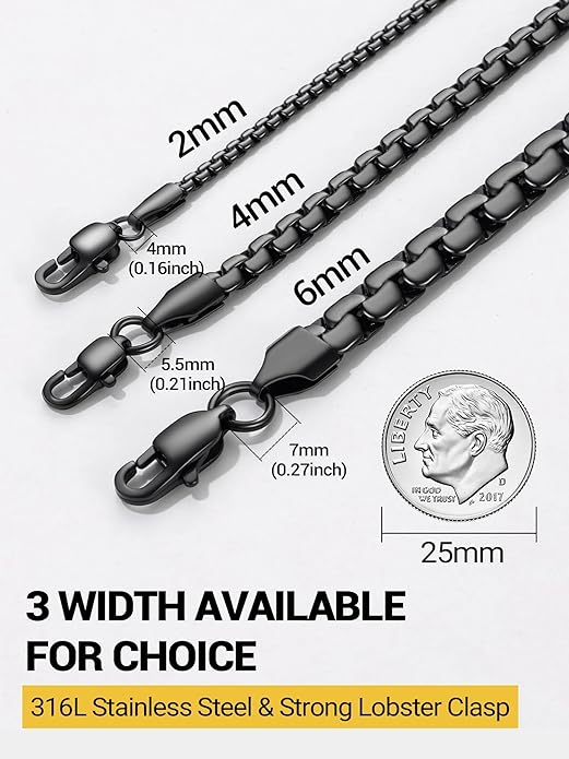 PROSTEEL Stylish Stainless Steel Round Link Chain Necklace for Men, 2mm/4mm/6mm/8mm. Silver/Gold/Black Tone, Hypoallergenic Jewelry, 14"-30", Come with Box