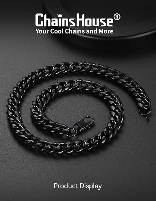ChainsHouse Miami Cuban Link Chain Necklace for Men, 4.8mm/6mm/10mm/14mm Width, 14K Gold Plated/Stainless Steel/Black Mens Chunky Hip Hop Necklace Curb Chains, 14"-30" Length, Come Gift Box