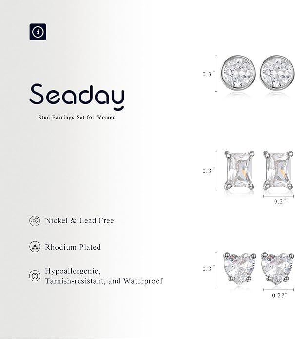 SEADAY Hoop/Stud Earrings Set for Women,Hypoallergenic Lightweight Non-Tarnish Everyday Earrings,Dainty Gold/Rhodium Plated Jewelry,Fashion Accessories,Christmas/Birthday Gift for Women Men