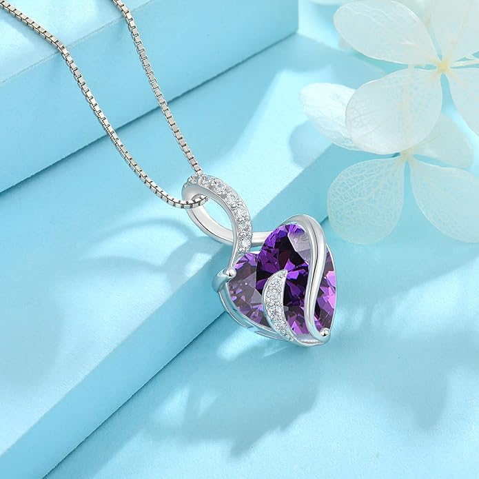 FJ Infinity Birthstone Necklace 925 Sterling Silver Love Heart Pendant Jewelry Gifts for Women