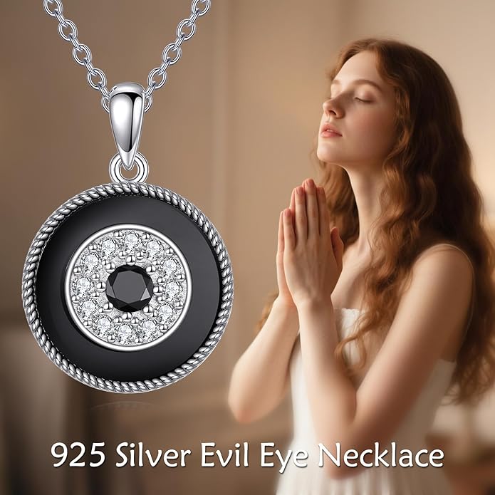 YFN Evil Eye Pendant Necklace for Women 925 Sterling Silver Greek Protection Jewelry with Blue Sapphire and Black Cz Amulet Gift