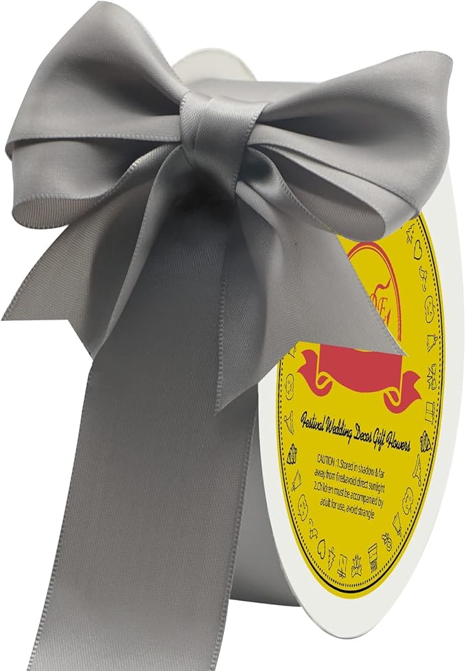 LEEQE Double Face Silver Satin Ribbon 1-1/2 inch X 50 Yards Polyester Silver Ribbon for Gift Wrapping Very Suitable for Weddings Party Invitation Decorations and More