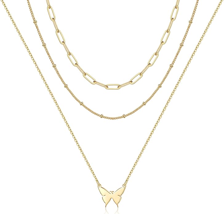 Turandoss Dainty Layered Choker Necklace, Handmade Y Pendant Necklace Multilayer Bar Disc Necklace Adjustable Layering Choker Necklaces for Women