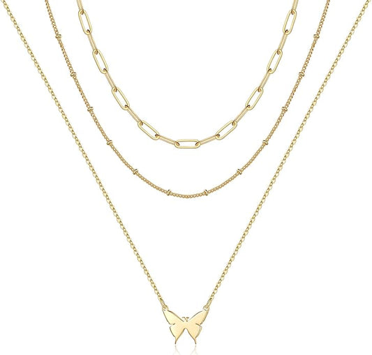 Turandoss Dainty Layered Choker Necklace, Handmade Y Pendant Necklace Multilayer Bar Disc Necklace Adjustable Layering Choker Necklaces for Women