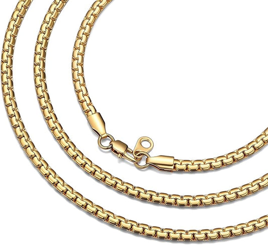 Bestyle 18K Gold Plated/Silver/Black Chain for Men, Hypoallergenic 2/4/6/8mm Stainless Steel Flat Link Chain Necklace for Men & Women Hip Hop Jewelry, 14-30"