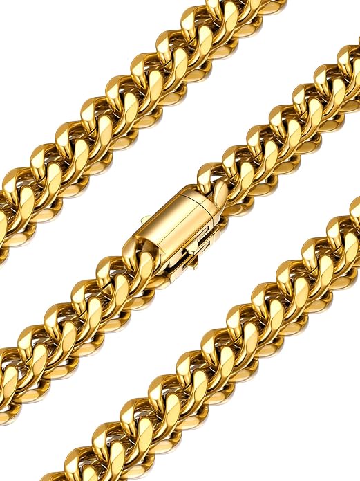 U7 Cuban Link Chain Necklace for Men, Stainless Steel/Black/Gold Mens Necklaces, Chunky Curb Chain Necklace in 6/9/12mm Width 18-30 Inches, Thick Choker Jewelry with Box Packed