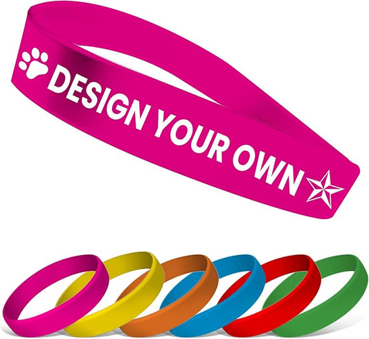 USMG Custom One Color Print Rubber Bracelets Silicone Wristbands - Add a Message - Personalized for Motivation, Events, Support, Fundraisers