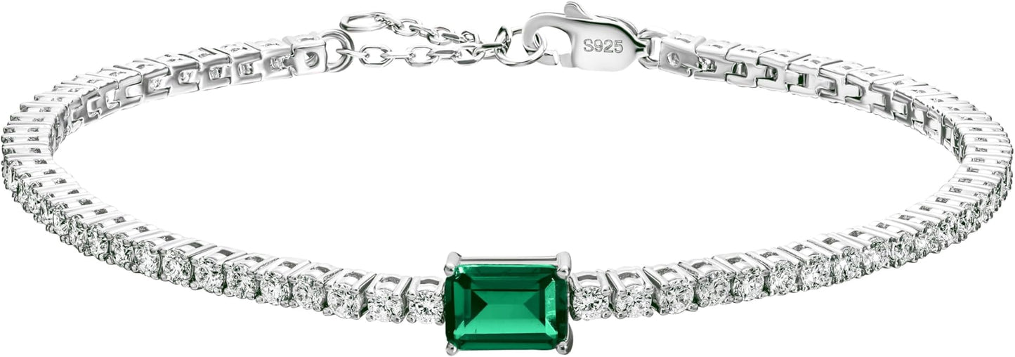 18K White/Yellow Gold Plated Silver Bracelet With Lab Grown Sapphire/Emerald/Ruby Surrounded With Lab Grown Diamond/Moissanite, Bracelet For Women Comes With Gift Box