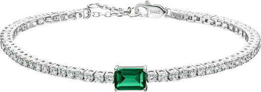 18K White/Yellow Gold Plated Silver Bracelet With Lab Grown Sapphire/Emerald/Ruby Surrounded With Lab Grown Diamond/Moissanite, Bracelet For Women Comes With Gift Box