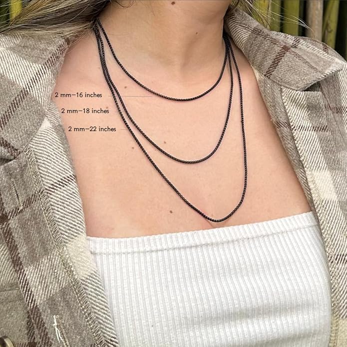 Bowisheet Black Square Rolo Chain Stainless Steel Round Box Chain Necklace Men Women