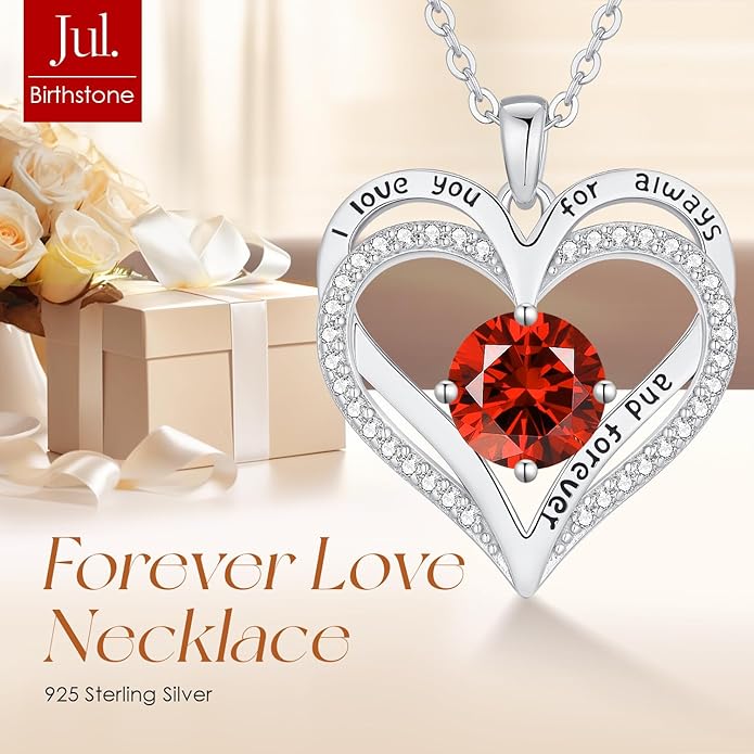LOUISA SECRET Love Heart Birthstone Necklaces for Women, Birthday Gift for Girlfriend, Anniversary Jewelry Gift for Wife Her, 925 Sterling Silver Women Pendant Necklace, Mother's Day Christams Gift