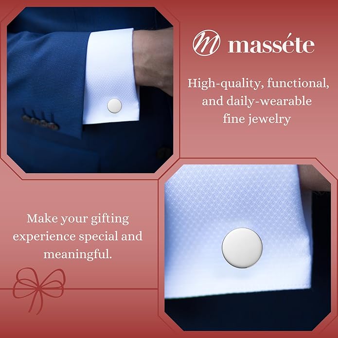MASSETE Sterling Silver Cufflinks for Men Personalized with Engraved Initials or Name Gift for Men - Made in Italy