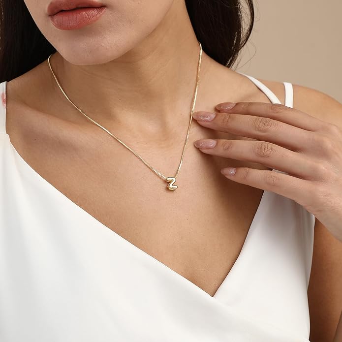 Bubble Gold Letter Necklace for Women, 14k Gold Plated Balloon Initial Necklace, Dainty Gold Necklace for Women, Personalized Bubble Pendant Name Necklace, Fashion Accessories Trendy Jewelry