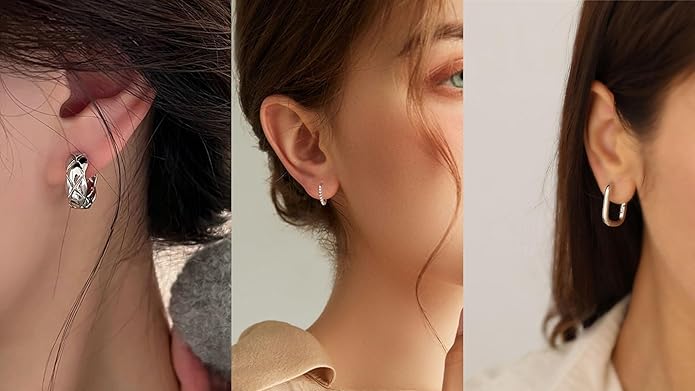 MIDEEO Gold/Sliver Chunky Hoop Earrings Set for Women, 14K Gold Plated Twisted Huggie Hoop Earring Hypoallergenic Thick Open Lightweight Chunky Hoop Earrings Jewelry for Gifts