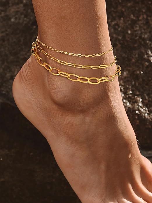 PROSTEEL Stainless Steel Chain Anklets for Women, Silver/Gold Tone, Ankle Bracelets Hypoallergenic, 8-10.5 Inch Adjustable, Come with Box