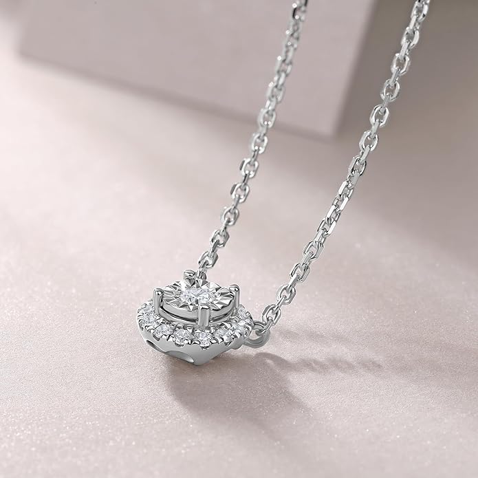 Sterling Silver Lab Grown Diamond Halo Pendant Necklace, Chain Included,ideal gift for anniversaries, birthdays, or any milestone celebration