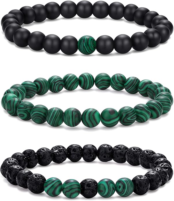 RANKEEF Mens Bead Bracelet Set - Adjustable Elastic Rope With 6&8MM Natural Stone Multi-Colored Beads - Tiger Eye Bracelets for Men - Gift