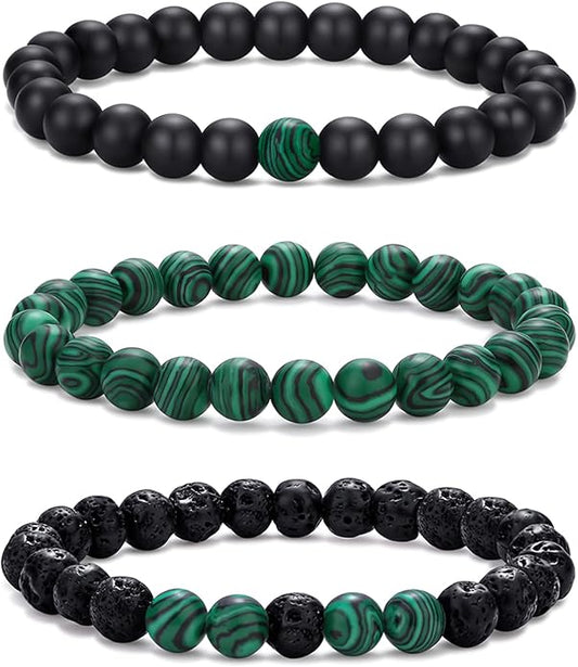 RANKEEF Mens Bead Bracelet Set - Adjustable Elastic Rope With 6&8MM Natural Stone Multi-Colored Beads - Tiger Eye Bracelets for Men - Gift