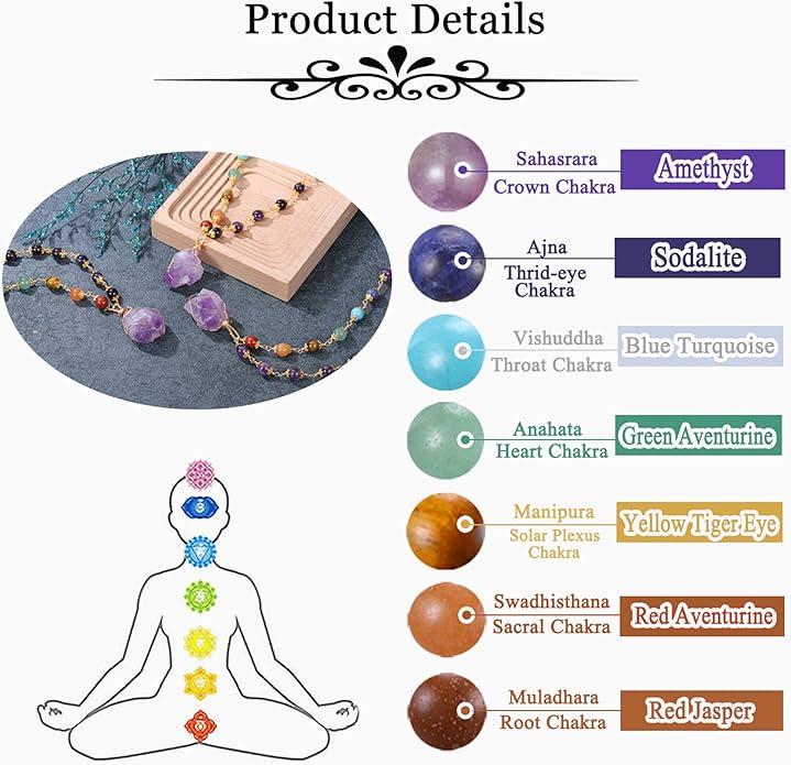 Jovivi Healing Stone Necklaces 7 Chakra Beads Necklace for Women Adjustable 14K Gold Plated Wire Wrapped Raw Quartz Crystal Pendant Necklace Gemstone Jewelry Mothers Day Gift