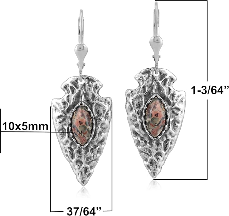 American West Jewelry Fritz Casuse Sterling Silver Arrowhead and Genuine Gemstone Lever Back Earrings