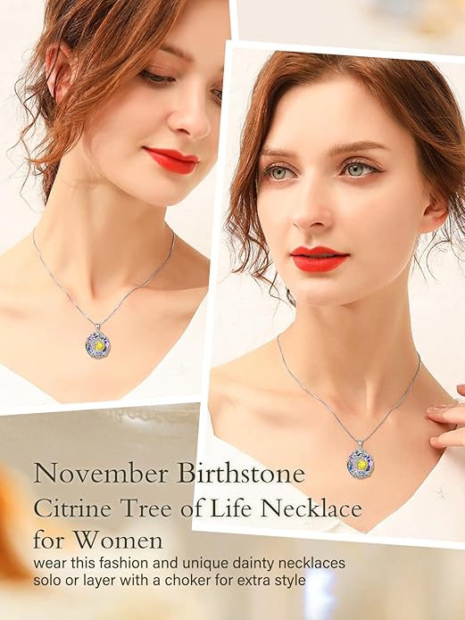 TOUPOP Christmas Gifts Tree of Life Birthstone Necklace 925 Sterling Silver Pendant Austrian Crystal Jewelry Anniversary Birthday Gifts for Women Mom Her Wife