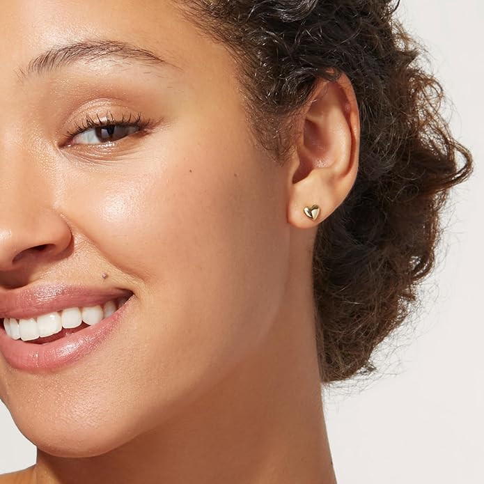 Ana Luisa Puffed Heart Earrings - Heart Charm Huggie Hoops and Earring Stud Styles - Dainty 14K Gold Plated, Silver Rhodium Plated & Mixed Metal Silver & Gold Earrings - Hypoallergenic Water-Resistant