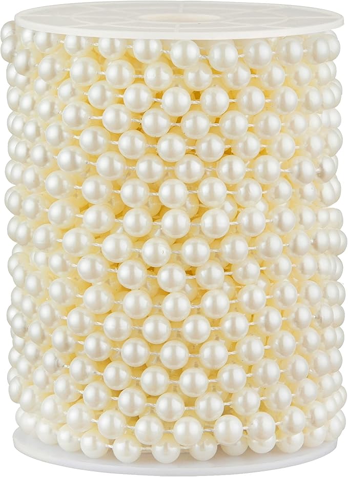 ZPEXRV 48 Feet Faux Pearl Beads Garland 8mm Craft String Pearls for Wedding Centerpiece Christmas Tree and Flowers Decoration DIY (Ivory)