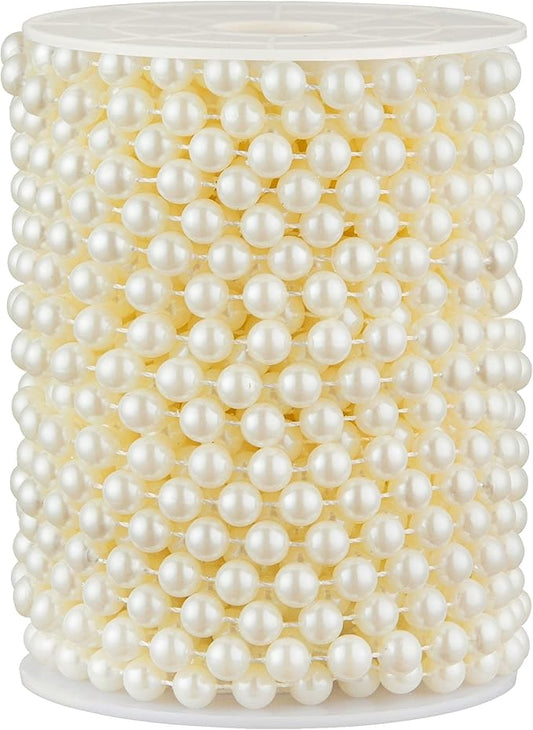 ZPEXRV 48 Feet Faux Pearl Beads Garland 8mm Craft String Pearls for Wedding Centerpiece Christmas Tree and Flowers Decoration DIY (Ivory)