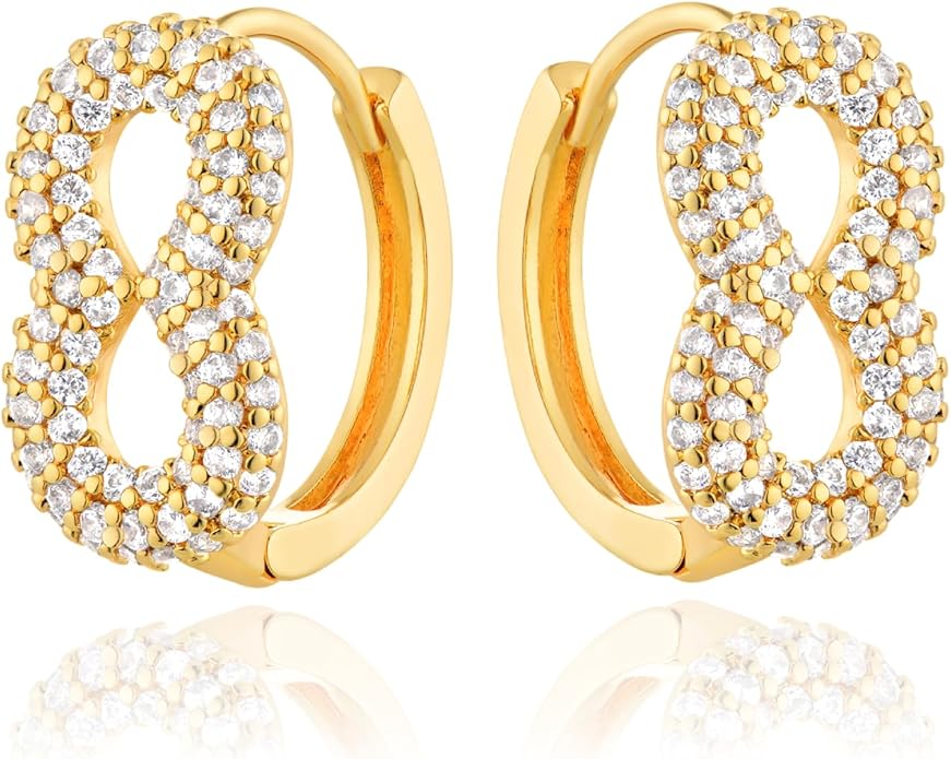 Gold Huggie Hoop Earrings 14K Gold Plated Dainty Chunky Thick Hoop Diamond Cubic Zriconia Inlay Sleeper Tiny Delicate Boho Beach Simple Hypoallergenic Jewelry Gift for Her