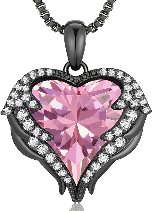 CDE Angel Wings Necklace for Women with Birthstone, Love Heart Silver Tone/Gold Tone Pendant, Ideal Anniversary or Birthday Jewelry Gifts for Wife Girlfriend Her