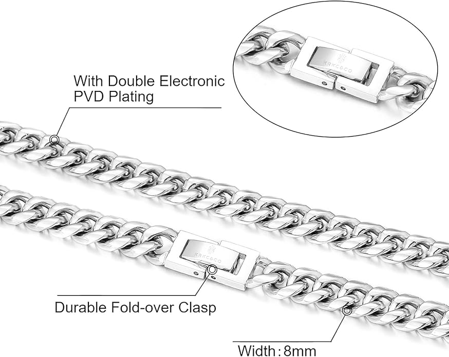 KRKC&CO Cuban Link Chain for Men 8/10/12/14mm, Brithday Gift for Men, 18k Gold Miami Necklace, Durable, Anti-Allergies Hip Hop Jewelry for Mens