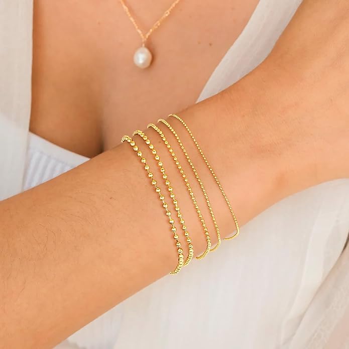 Gold Bracelets for Women Non Tainish,Dainty Bracelets Stack for Women Trendy, Gold Plated Cuff Bracelets Stack With Beaded Cuban Paperclip Snake Rope Bangle Hand Chain Jewelry Gifts for Women