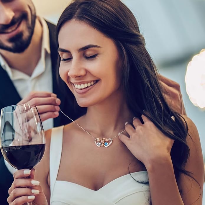 Iefil Chrismas Gifts for Wife - 925 Sterling Silver Rose Birthstone Necklace, Stocking Stuffers for Women Wife Girlfriend Mom