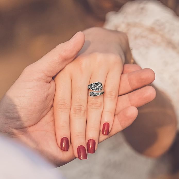 Spoon Ring Sterling Silver Hummingbird Ring Vintage Antique Spoon Rings Adjustable Thumb Rings for Women