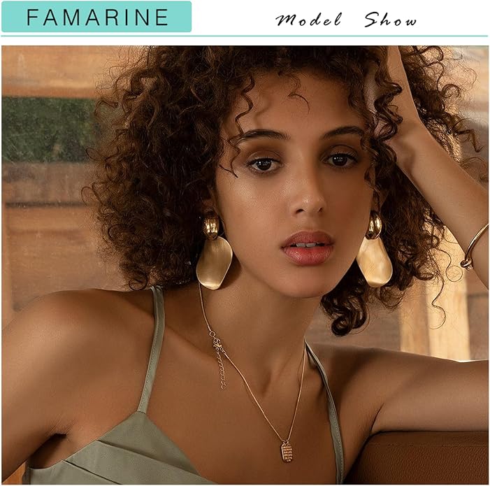 FAMARINE Big Disc Drop Earrings Gold Dangle Earrings Round Hammered Earrings Women