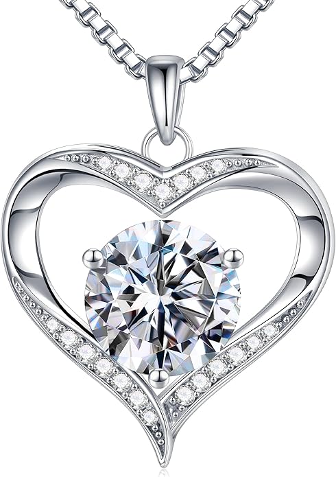 MOOSEA Moissanite Heart Pendant Necklaces for Women, 1-3ct D Color VVS1 925 Sterling Silver Anniversary Birthday Gifts for Women Wife Girlfriend Jewelry Moissanite Necklace