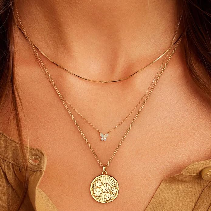 Gold Flower Pendant Necklace Dainty Floral Choker 14K Plated Shining Cute Heart Necklace for Women