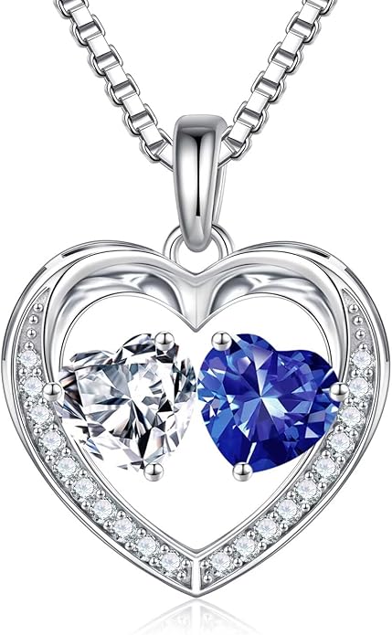 Iefil Christmas Gifts for Women Wife - 925 Sterling Silver Heart Birthstone Necklace, Anniversary Birthday Gifts for Women Wife Girlfriend Mom, Birthstone Jewelry Gift for Her