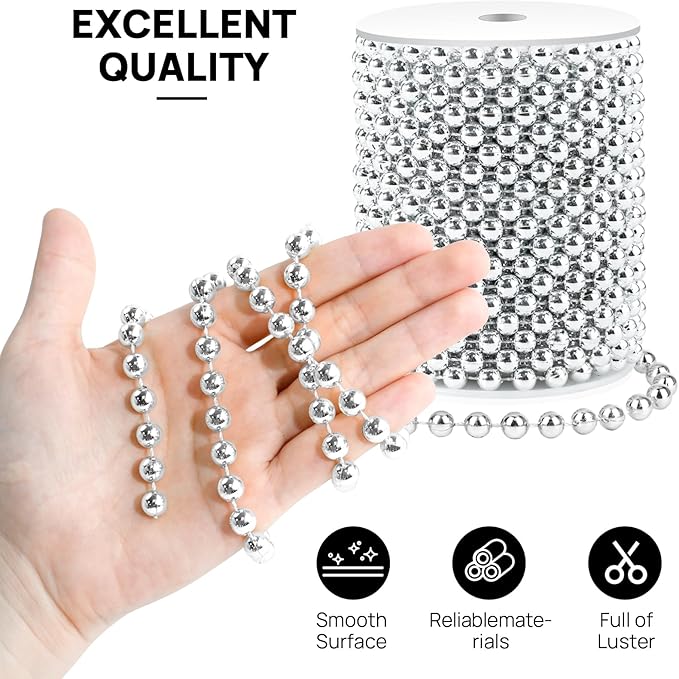 49 Feet Christmas Tree Beads Garland, 8mm Artificial Red Beaded Garland for Christmas Tree DIY, Faux Pearl Strings Bead Roll for Wreath, Wedding Party, Decoration