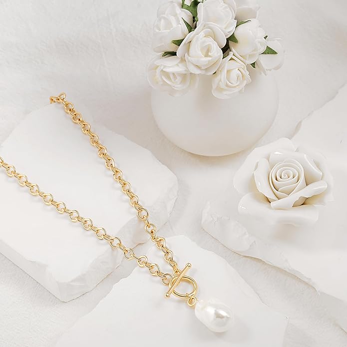 CANEVINKA Dainty Cross Medallion/Heart Pendant Chain Necklace 18K Gold Plated Oval Choker Fashion OT Toggle Jewelry Handmade for Women Simple Gold Charm Necklace
