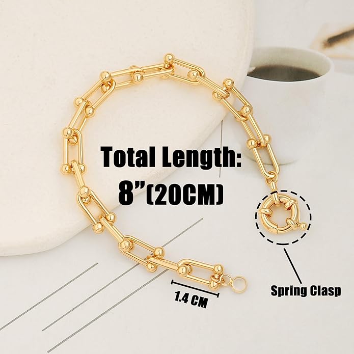 SOFYBJA 18k Gold Plated Personalized Chunky Cuban Oval Link Chain Bracelets for Men Toggle Rope Bracelet Jewelry for Women